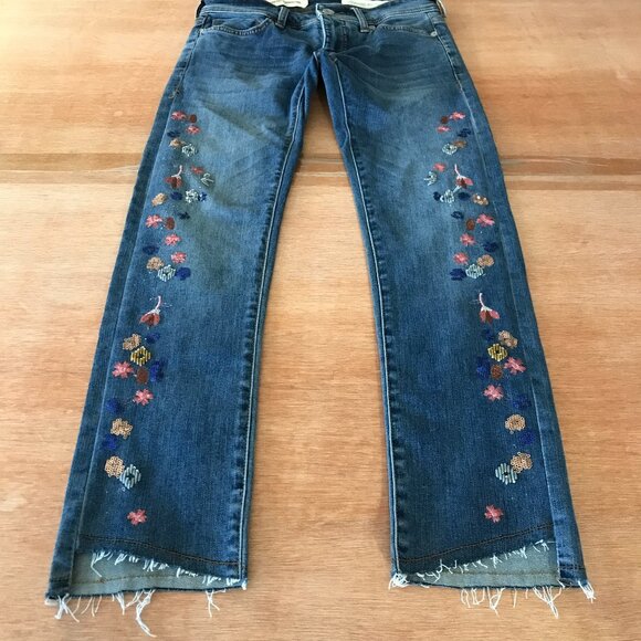 Pilcro and the Letterpress Slim Straight Crop Jeans Women 24P Blue Embroidered - Picture 1 of 14
